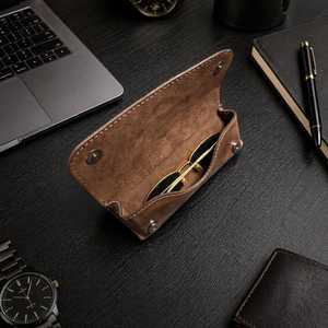 Soft Genuine Leather Glasses Cover Luxury Cowhide Spectacles Pouch <b>Slim</b> Handmade Travel Sunglasses Case Bag LGC-0015 - Product Image 4