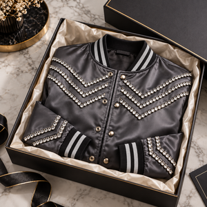 Chaquetas de Satén con Pedrería Personalizadas para Hombre, Chaqueta Bomber de Lujo con Cristales Brillantes, Prenda Elegante para Fiestas, Diseño Casual - Product Image 5