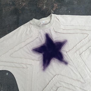 Premium 100% Cotton Oversized T Shirt Custom Embossed <b>Star</b> Logo Unisex Streetwear Hip Hop Men Tee - Product Image 5