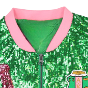 AKA <b>Sequin</b> <b>Jacket</b> Green Pink Sorority Bomber <b>Jacket</b> Glitter Zip Up Women Fashion Statement Party <b>Jacket</b> Trendy Outfit - Product Image 5