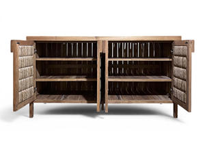 Cabinet <b>Sideboard</b> Unfinished Solid Teak Wood Rustic Modern Outdoor Living Room Handmade 4-Compartment Shutter <b>Storage</b> Furniture - Product Image 5