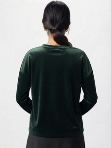 T-shirt en velours à manches longues pour femme OEM ODM, col rond uni, doux et chaud, décontracté, pour l'automne et l'hiver, coupe ample, tee-shirt pour femme - Product Image 2