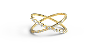 Bague tendance en or massif 18 carats, avec diamants marquise et ronds alternés, en forme de X entrecroisée, bijoux fins pour femmes - Product Image 1