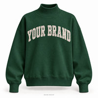 Sweat-shirt surdimensionné vert forêt pour femme, col montant, avec appliqué plat et logo brodé, 32 couleurs, tailles XS-3XL