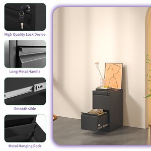 Armadietto Verticale in Metallo a 2 Cassetti con Serratura per Documenti A4/Letter, per Ufficio o Casa, Armadietto Verticale in Acciaio - Product Image 6