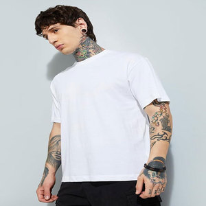 เสื้อยืดคอกลมแขนสั้นสีขาวล้วนสำหรับผู้ชาย ทรงปกติ ผ้าฝ้ายเจอร์ซีย์ถัก 100% ย้อมสีเรียบ ไม่ยับ แห้งเร็ว - Product Image 3