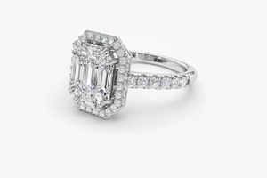 Anillo de Compromiso de Diamante Corte Esmeralda Platino con Engaste Pavé, Joyería Fina de Lujo para Mujer, Certificado GIA, Estilo Geométrico - Product Image 2