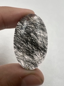 ควอตซ์รูไทล์สีดำธรรมชาติ คริสตัลดิบทรงรี ควอตซ์ทัวร์มาลีนสีดำ หินบำบัด สำหรับทำเครื่องประดับ ขายส่งจำนวนมาก - Product Image 3