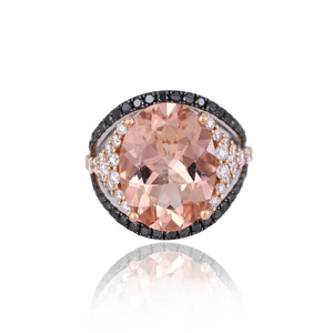 18K White Gold Morganite Diamond <b>Ring</b> Oval Morganite Halo <b>Ring</b> Black Diamond <b>Statement</b> <b>Ring</b> Luxury Fine Jewelry - Product Image 3