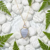 Collier de mode en laiton plaqué or 18 carats en forme de goutte d'eau avec pierres précieuses naturelles Agate bleue et Pierre de lune, bijoux de fête en gros