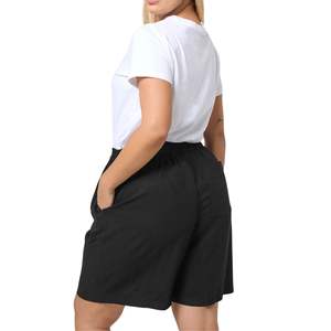 Shorts de Mujer de Cintura Alta, Casuales, Holgados, de Pierna Ancha, con Cordón Elástico, de Algodón y Lino para Verano, con Bolsillos, OEM - Product Image 1