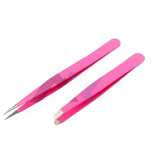 Pinzas para Pestañas con Puntas de Fibra, Color Rosa, Estuche para Extensiones de Pestañas, Pinzas para Pestañas de Acero Inoxidable, Juego de 2 Piezas - Product Image 1