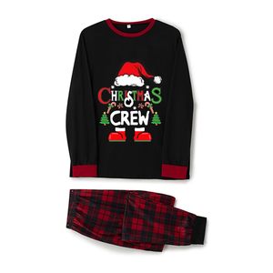 Christmas Crew Printed Breathable Elastic Waist Long Sleeve Pajama Set Red <b>Plaid</b> <b>Pants</b> Full Length Polyester Winter Unisex Adult - Product Image 1