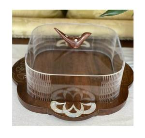 Bandeja de té de madera de lujo hecha a mano con detalles de nácar para la hospitalidad del Ramadán y el servicio árabe en majlis. - Product Image 3