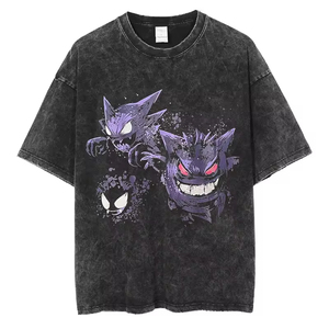 Men's Casual Acid Wash Vintage Canvas T-<b>Shirts</b> High Street Cotton Drop Shoulder Custom O-neck <b>Cartoon</b> Print Short Sleeves Front - Product Image 1