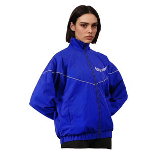 Veste unisexe violette avec logo brodé, col montant, fermeture éclair, style sportif, vêtement d'automne - Product Image 5