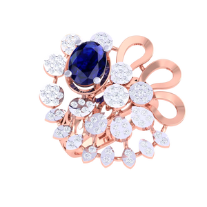 Bague personnalisée de luxe en saphir bleu et diamants en grappe, en or rose avec un design floral élégant pour mariage et anniversaire - Product Image 2