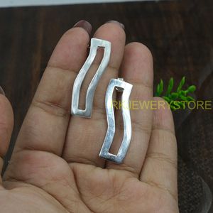 925 Sterling <b>Silver</b> Wavy Rectangle <b>Stud</b> Earrings Minimalist Geometric Modern Handmade Jewelry For Women Unisex Christmas Gift - Product Image 3