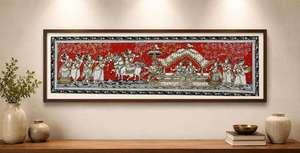 Décoration rectangulaire suspendue artisanale d'art indien, origine Orissa, pour la décoration intérieure du salon, thème Procession de la Célébration Divine - Product Image 2