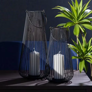 Black Iron Wire <b>Candle</b> <b>Lanterns</b> Modern Design Durable Metal Holder Home Decoration - Product Image 5