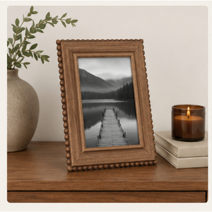 Customizable Wholesale Tabletop Decorative Scalloped <b>Picture</b> <b>Frame</b> Vintage Style Natural <b>Wood</b> Beaded Photo <b>Frame</b> for Home - Product Image 6