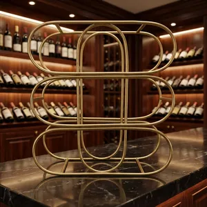 Modern Geometric Gold Metal Wine <b>Rack</b> Freestanding <b>Bottle</b> <b>Storage</b> Organizer Decorative Countertop Display Holder Home Bar - Product Image 4