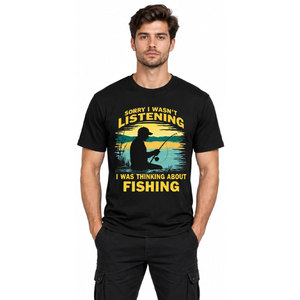 T-shirt de pêche noir pour homme imprimé avec silhouette de pêcheur et texte humoristique sur le devant, vêtement d'extérieur - Product Image 4