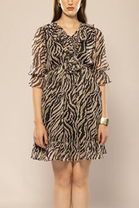 Vestido Negro Estampado Abstracto de Diseñador Premium, Vestido de Mujer con Estampado, Ropa de Calle, Uso Diario, Disponible a Precio de Exportación - Product Image 5