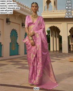 Sari de Seda Satinada Verde con Blusa con Tejido Zari, Traje Tradicional Indio para Bodas, Largo hasta el Suelo, Corte Regular para Mujer - Product Image 5