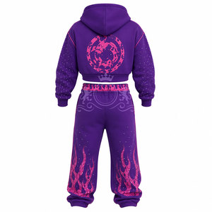 Conjunto Deportivo para Hombre con Estampado de Llamas en Serigrafía, 100% Algodón, Cremallera Completa, 450 Gsm, Sudadera Corta con Capucha, Pantalones Jogger, Corte Holgado Informal - Product Image 6
