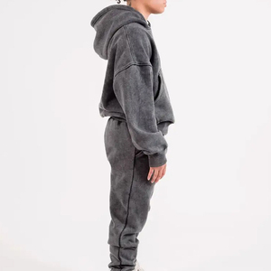 Acid Wash Men's Oversized Cotton Hoodie Solid Color French Terry Regular Fit Autumn Vintage <b>Black</b> Faded Streetwear <b>Sweatshirt</b> - Product Image 2