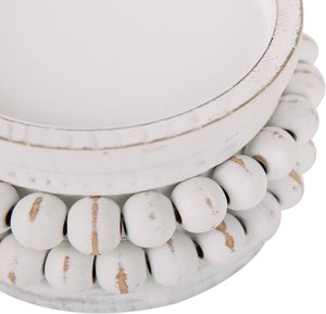 Support de bougie en bois perlé blanc vieilli, style rustique chic, rond, pour centre de table - Product Image 3