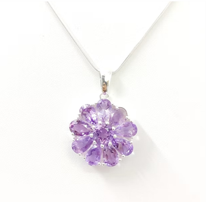 Purple <b>Amethyst</b> Gemstone Floral Shape <b>Pendant</b> Sterling Silver Cluster Statement Charm Jewelry Wholesale Supply - Product Image 3