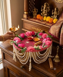 Wedding Mandap Traditional Outdoor Decorative Prayer Table Floral Pearl Hanging Stage Prop Ceremony Event Handcrafted Artificial - Product Image 3