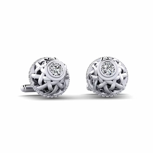 Boutons de manchette rectangulaires avec sertissage clos de diamants, bijoux formels pour hommes - Product Image 2