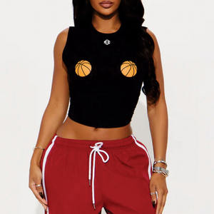 Camiseta Corta sin Mangas Personalizada, Ajustada, Elástica, de Algodón, Estilo Urbano, con Estampado Gráfico, Marca Privada, Camiseta de Moda para Mujer, Venta al Por Mayor OEM - Product Image 4