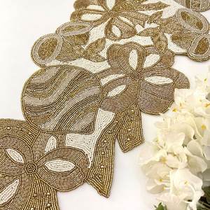 Handmade Eco-Friendly Durable Fabric Lightweight 5mm Thick Table <b>Runner</b> Irregular Shape Red <b>Green</b> Gold Floral Design Luxury - Product Image 2