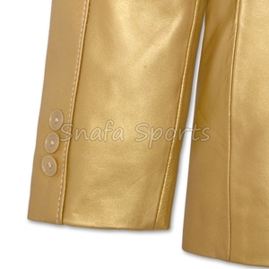 Nouvelle veste en cuir pour femme, coupe ajustée, avec col boutonné à motifs, couleur dorée brillante, veste en cuir tendance - Product Image 3