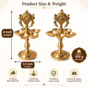 Ensemble de Diyas en Laiton Faits Main avec Motif Décoratif au Dos, Support Traditionnel pour Lampe à Huile pour Puja, Décoration de Temple et Utilisation Festive - Product Image 5