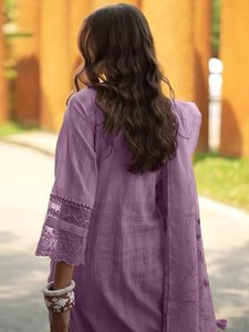Women's Straight <b>Linen</b> Floral Embroidered Kurta Pant with Dupatta Set - Product Image 3