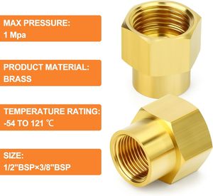 ข้อต่อท่อทองเหลืองแบบลดขนาด 3/8 x 1/2 BSP เกลียวใน - Product Image 3