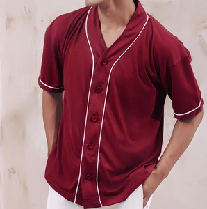 New Fashion Custom Baseball Jersey Breathable 100% Organic Cotton Short Sleeve Silk Screen Printed V-neck Quick Dry - Product Image 4