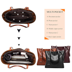 Bolso Tote de Cuero Genuino Clásico para Mujer, Gran Capacidad, Estilo Casual, Color Marrón, Dos Asas, Diseño Abierto, Uso Diario - Product Image 2
