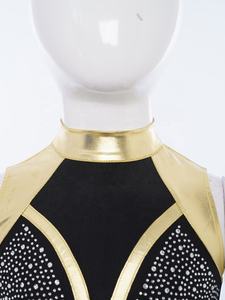 Tenue de gymnastique et de danse pour filles de 6 à 16 ans, haut court métallique avec short et accessoires pour la tête, ensembles pour cours, spectacles, fêtes - Product Image 4
