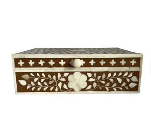 Luxury Bone Inlay Modern Jewellery <b>Box</b> with Square Pattern and Oval Shape White and Black Decorative Design Customizable Size - Product Image 2