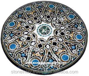 Plateau de table en marbre noir de forme ronde, qualité supérieure Pietra Dura, pour tables à thé et à café, fabrication et vente en gros. - Product Image 4