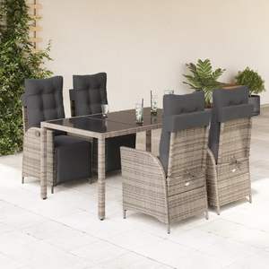Ensemble de salle à manger pour jardin en rotin PE gris avec acier thermolaqué et verre trempé, élégant et durable - Product Image 1