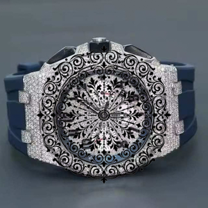 Reloj Cuadrado de Plata con Incrustaciones de Moissanita, Unisex, de Lujo, Marca AMBER JEWELS, Movimiento de Cuarzo Analógico CITIZEN, Esfera de Cristal de Zafiro, 46 mm - Product Image 1