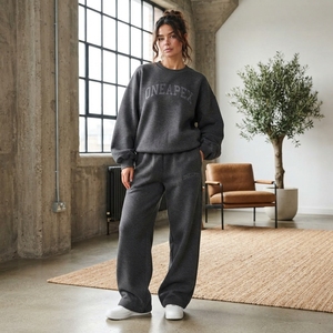 Women's <b>Charcoal</b> Grey Oversized Tracksuit Set Crewneck Sweatshirt Wide Leg <b>Jogger</b> Pants Casual Streetwear Sportswear Two Piece - Product Image 5
