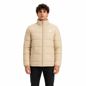 Chaqueta Acolchada Beige para Hombre, Cuello Alto, Cierre de Cremallera, Resistente al Viento, Ropa de Invierno Informal, Relleno de Poliéster, Chaquetas para Hombre OEM, EE. UU. - Product Image 1